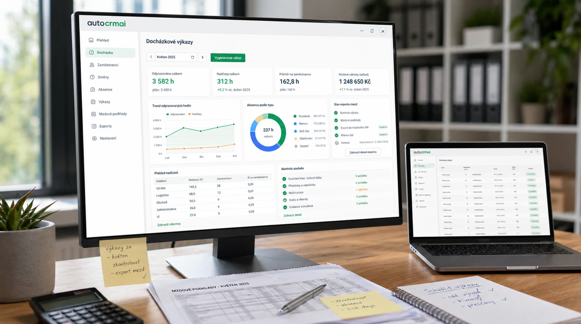 AutoCRM dochazkovy system - automaticke reporty