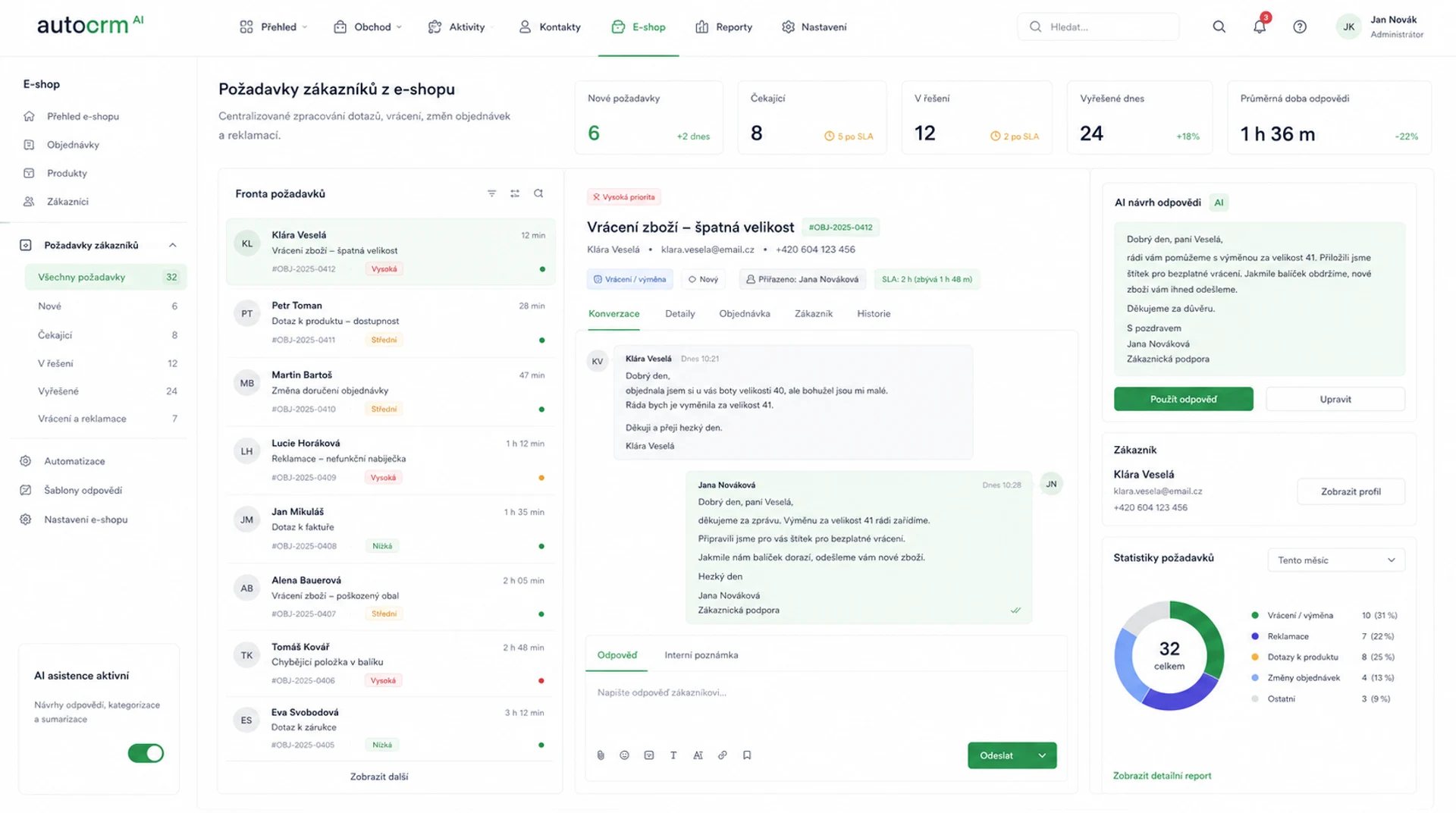 Správa klientských požadavků v e-shopu