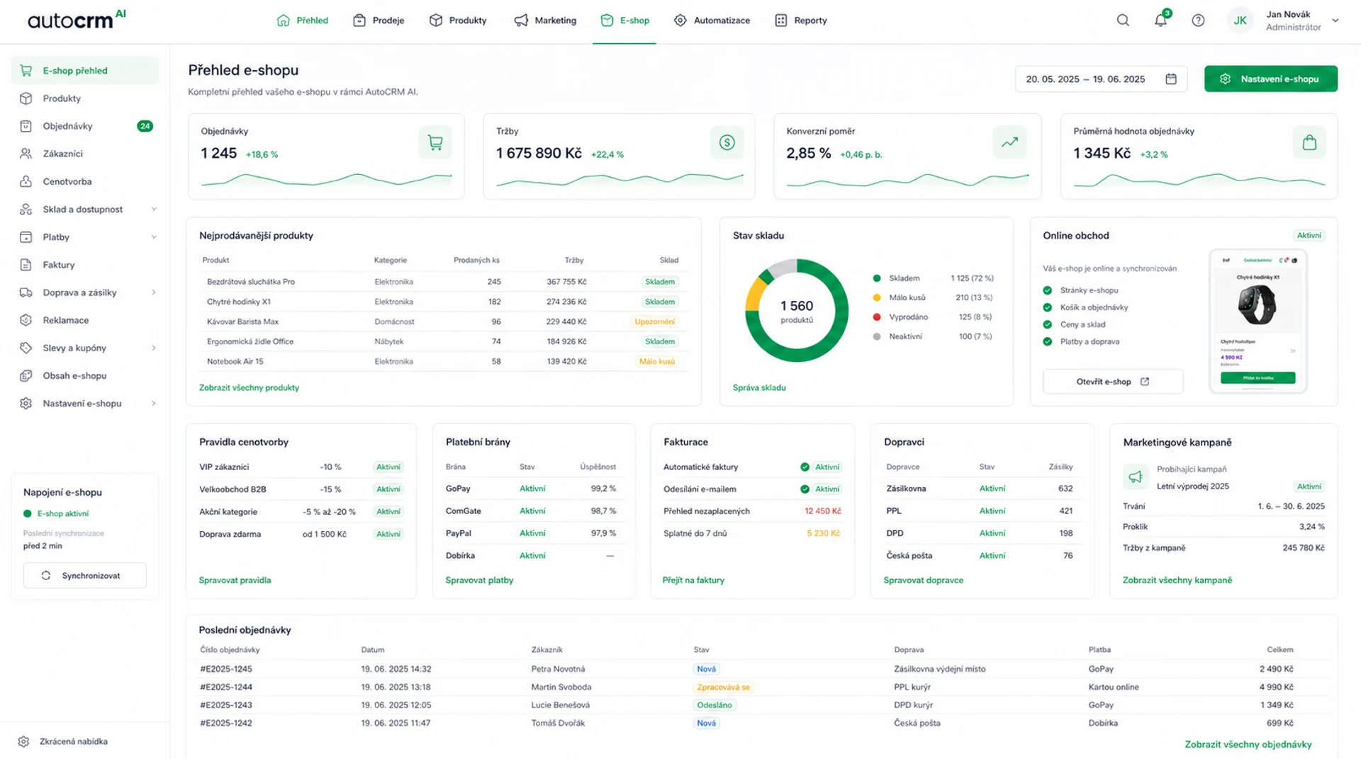 Přehled funkcí e-shop modulu