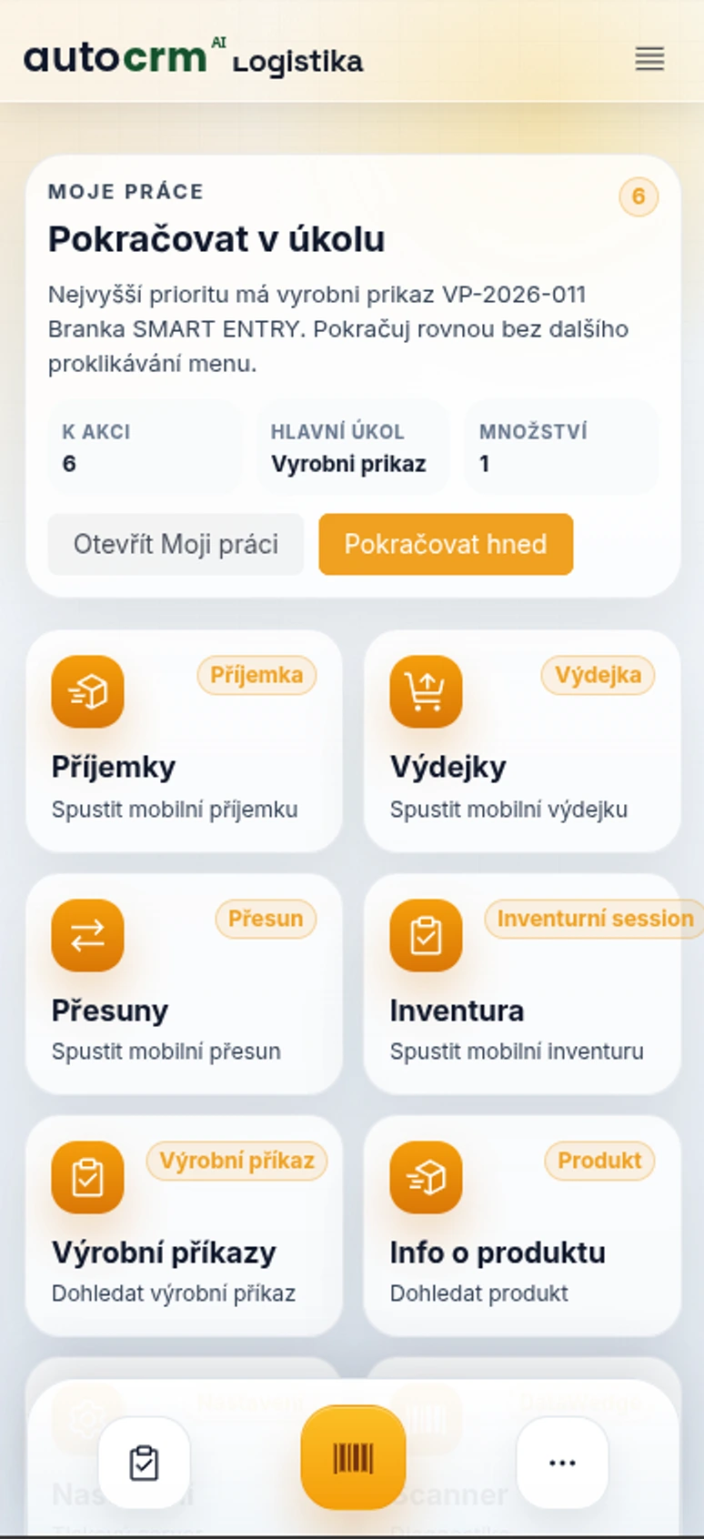 Skladová aplikace s čtečkou čárových kódů